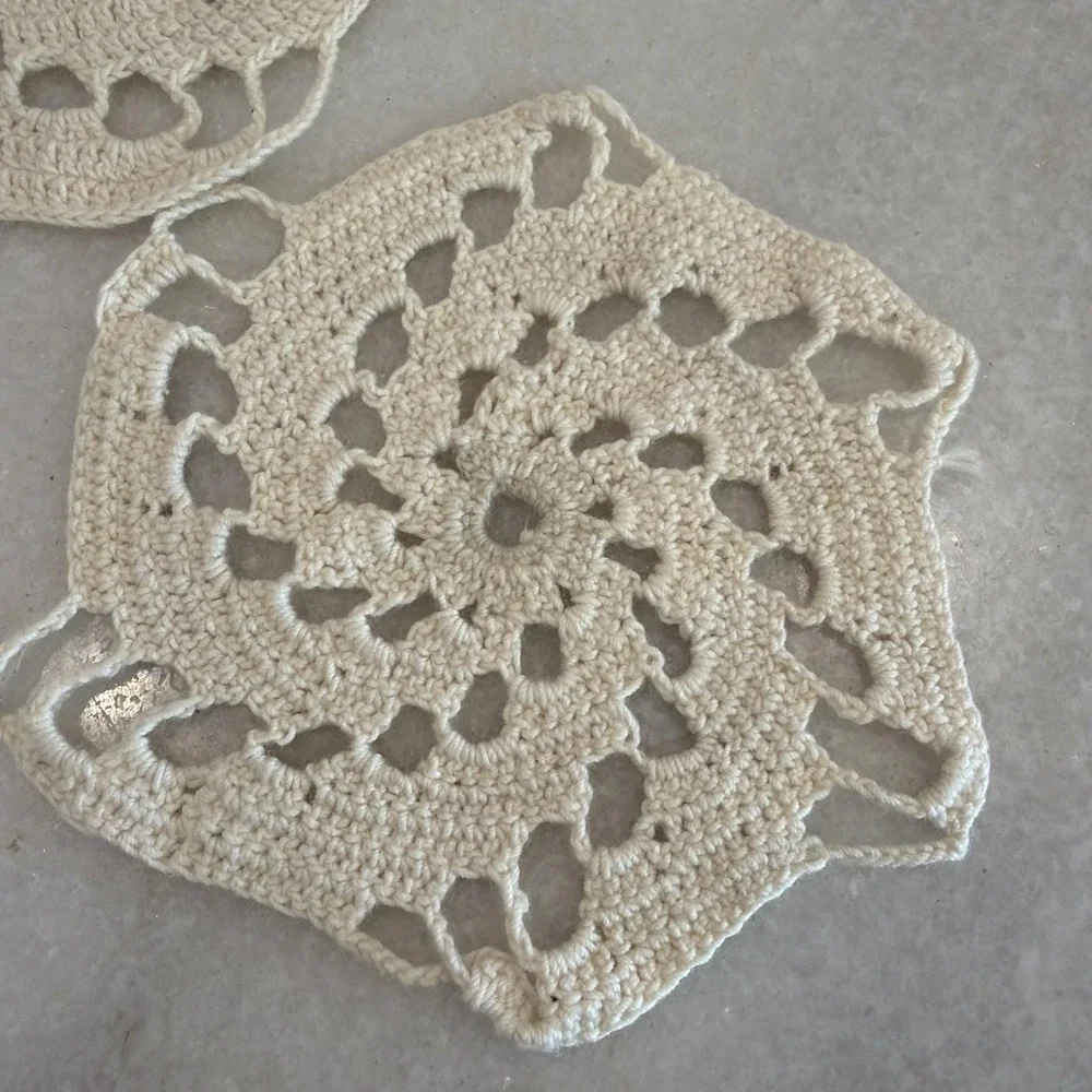 Set Of 3 vintage hand crocheted doilies Round Beige